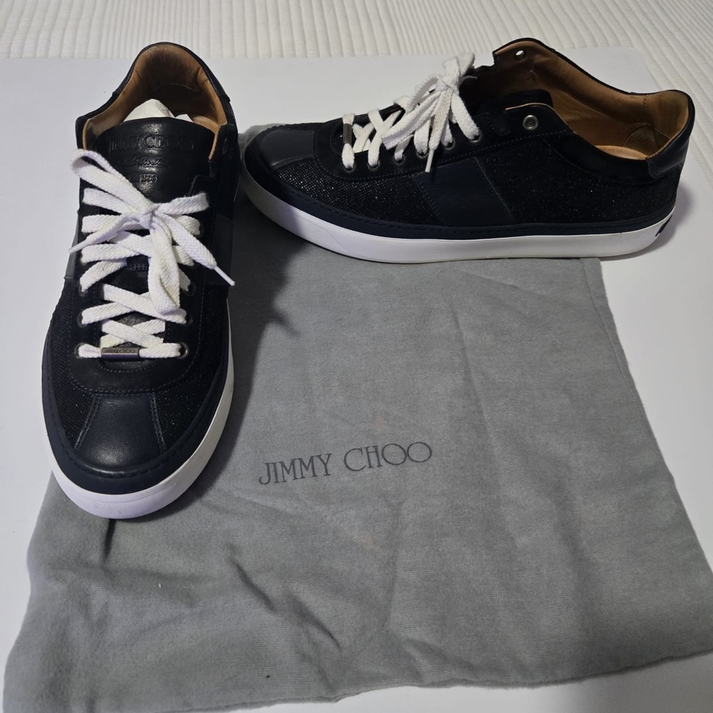 Authentic Jimmy Choo Black and White Sneakers with Leather and Rubber Sole